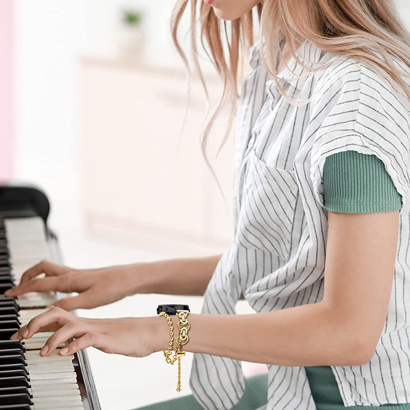 for Samsung Galaxy Watch4 Active 40mm 44mm/Watch4 Classic 46mm 42mm Dual Circle Hollow Out Bead Decor Watch Band Stainless Steel Bracelet Wristband Strap - Gold