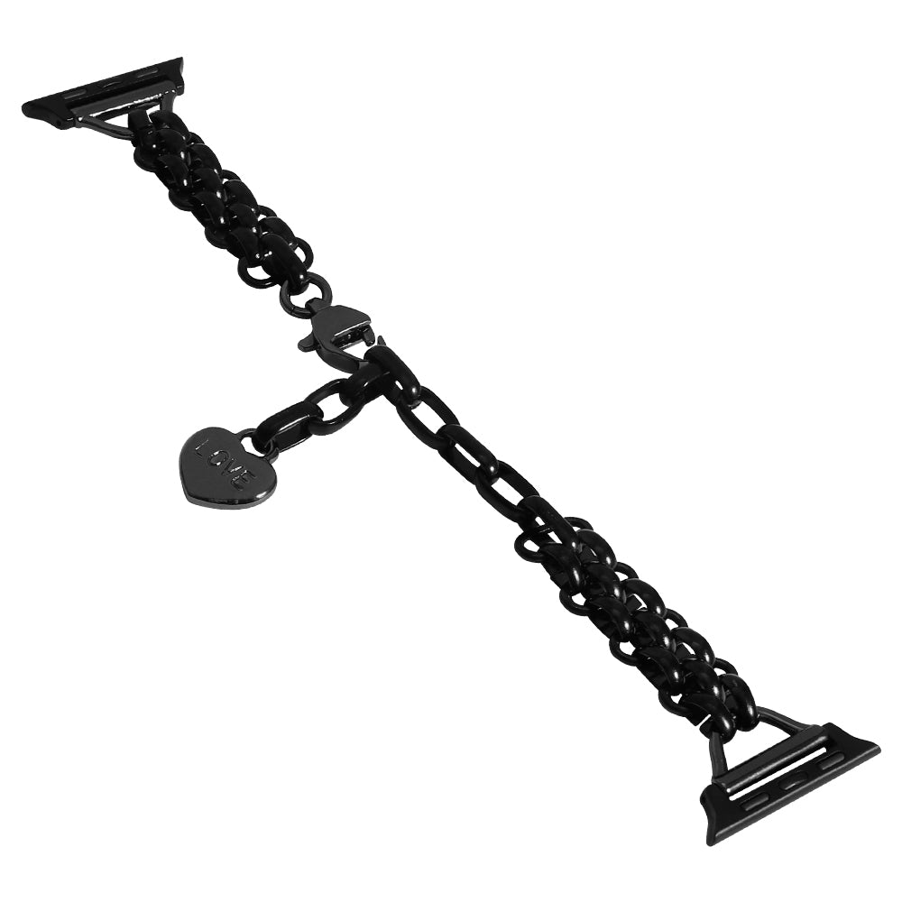 for Apple Watch Series 8 41mm / Series 7 41mm / 6 / 5 / 4 / SE / SE(2022) 40mm / 3 / 2 / 1 38mm Three Row Stainless Steel Watch Band Wrist Strap with Heart Shape Pendant - Black