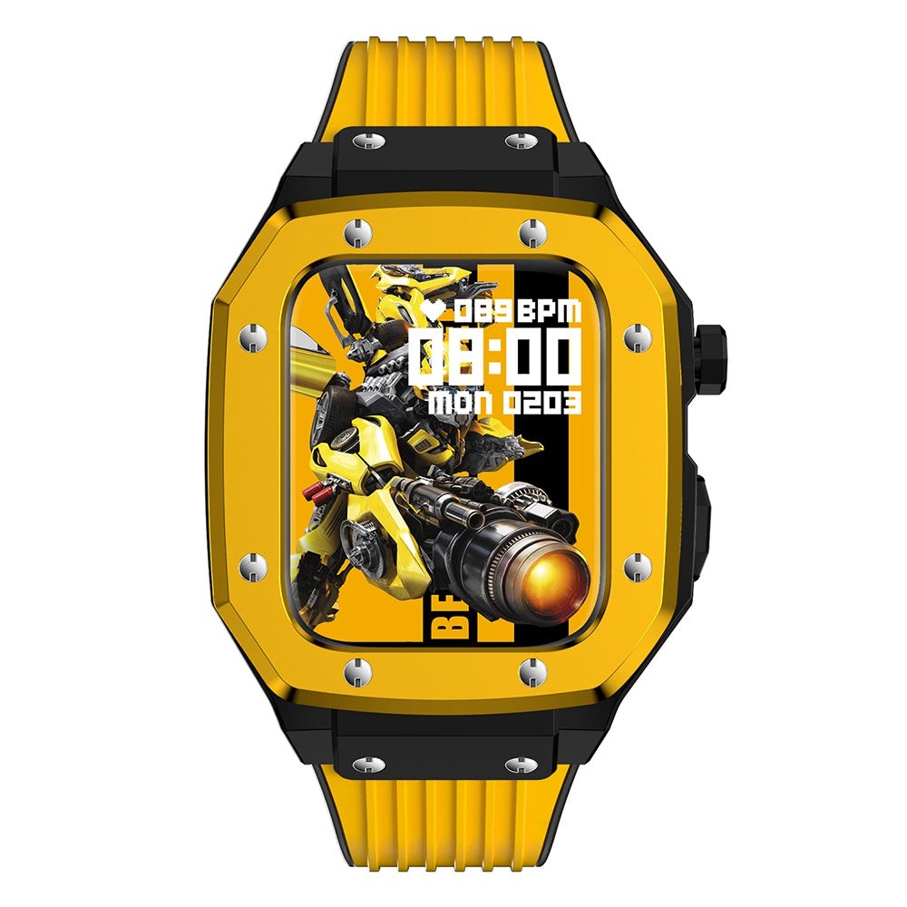 for Apple Watch Series 7 45mm / SE 44mm / SE (2022) 44mm / Series 4 / 5 / 6 44mm Anti-scratch Silicone Wrist Strap One-piece Watch Band + Metal Watch Case - Yellow