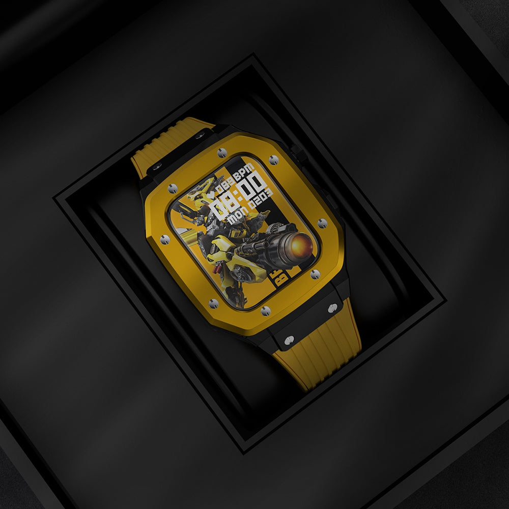 for Apple Watch Series 7 45mm / SE 44mm / SE (2022) 44mm / Series 4 / 5 / 6 44mm Anti-scratch Silicone Wrist Strap One-piece Watch Band + Metal Watch Case - Yellow