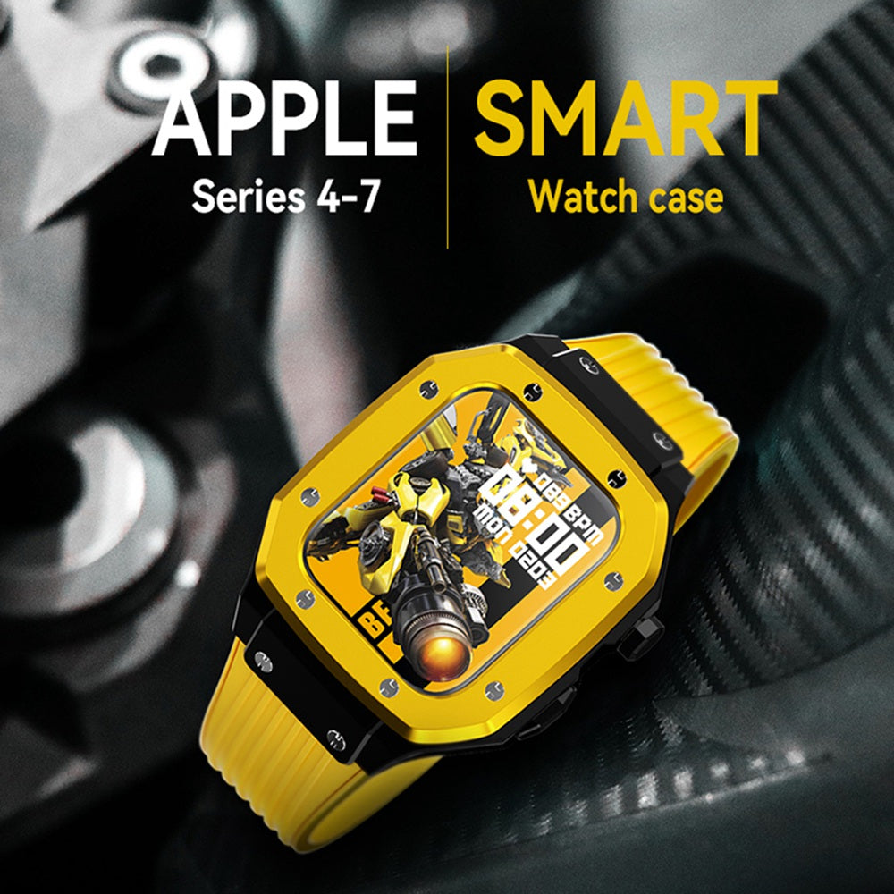 for Apple Watch Series 7 45mm / SE 44mm / SE (2022) 44mm / Series 4 / 5 / 6 44mm Anti-scratch Silicone Wrist Strap One-piece Watch Band + Metal Watch Case - Yellow