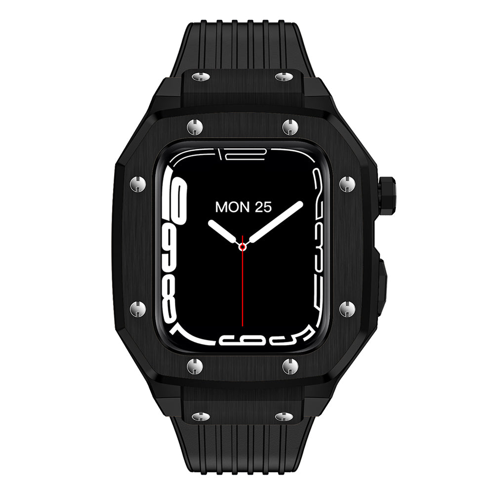 for Apple Watch Series 7 45mm / SE 44mm / SE (2022) 44mm / Series 4 / 5 / 6 44mm Anti-scratch Silicone Wrist Strap One-piece Watch Band + Metal Watch Case - Black