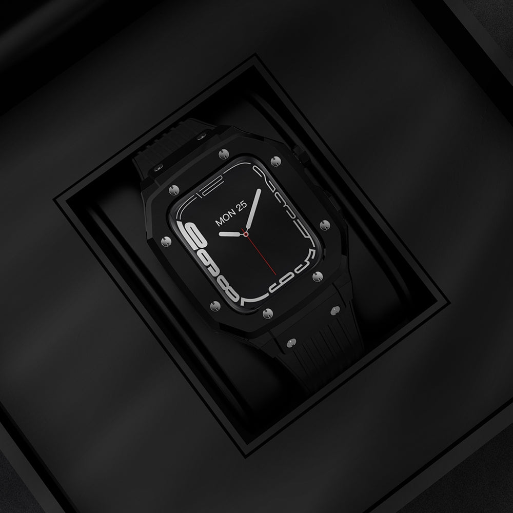 for Apple Watch Series 7 45mm / SE 44mm / SE (2022) 44mm / Series 4 / 5 / 6 44mm Anti-scratch Silicone Wrist Strap One-piece Watch Band + Metal Watch Case - Black