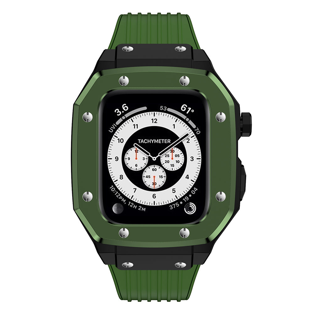 for Apple Watch Series 45mm / SE 44mm / SE (2022) 44mm / Series 4 / 5 / 6 44mm Anti-scratch Silicone Wrist Strap One-piece Watch Band + Metal Watch Case - Green