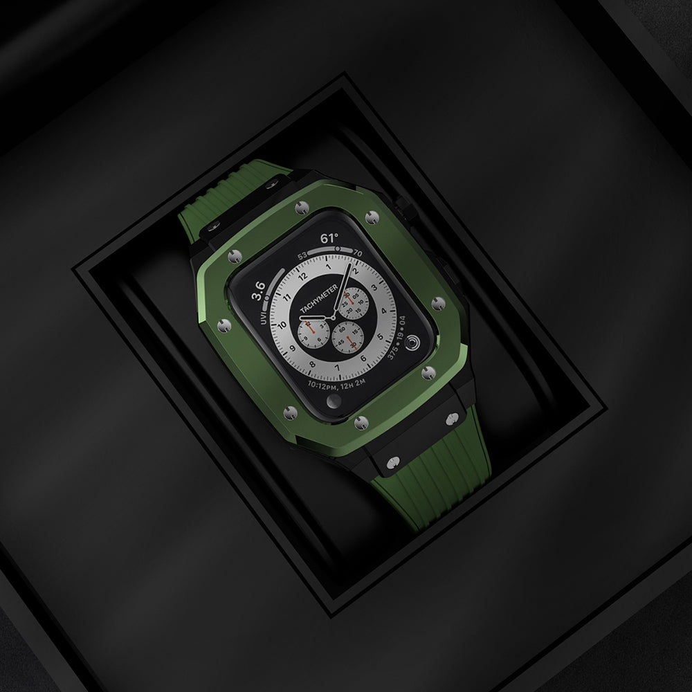 for Apple Watch Series 45mm / SE 44mm / SE (2022) 44mm / Series 4 / 5 / 6 44mm Anti-scratch Silicone Wrist Strap One-piece Watch Band + Metal Watch Case - Green