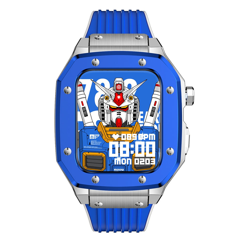 for Apple Watch Series 7 45mm / SE 44mm / SE (2022) 44mm / Series 4 / 5 / 6 44mm Anti-scratch Silicone Wrist Strap One-piece Watch Band + Metal Watch Case - Blue