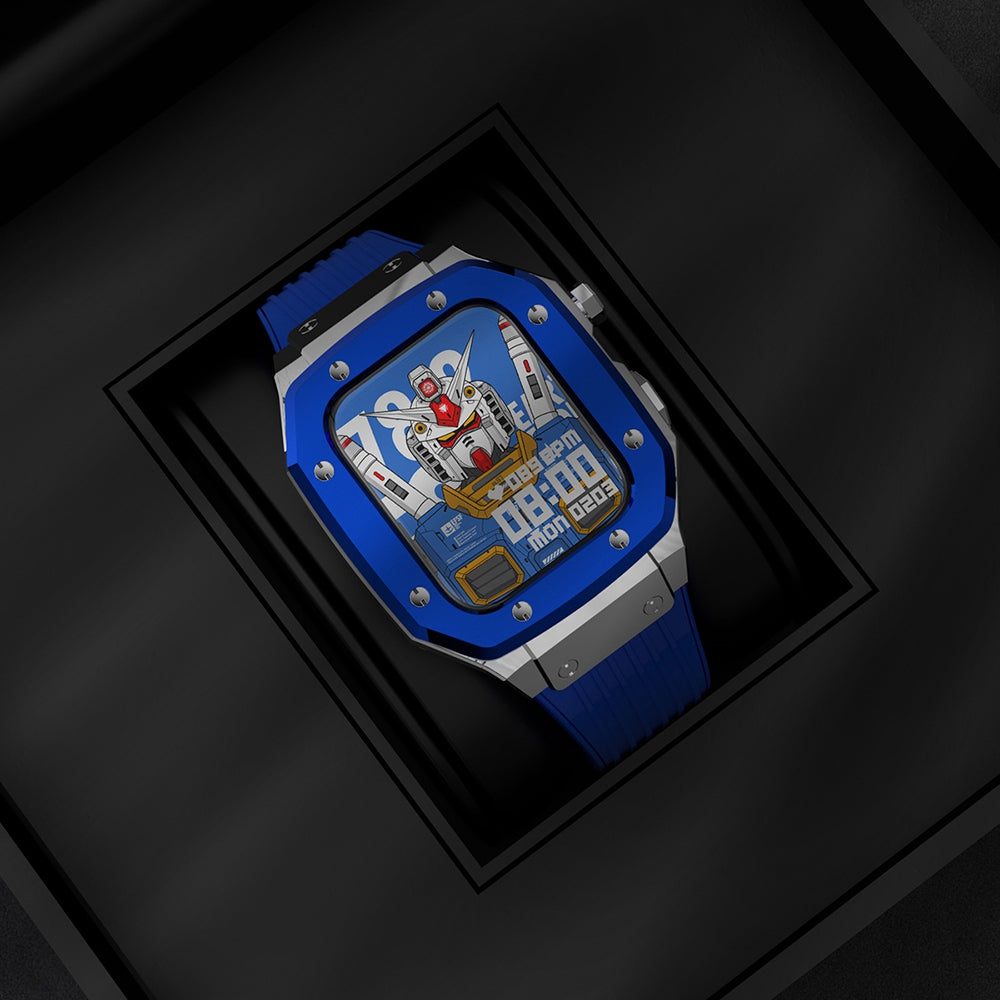 for Apple Watch Series 7 45mm / SE 44mm / SE (2022) 44mm / Series 4 / 5 / 6 44mm Anti-scratch Silicone Wrist Strap One-piece Watch Band + Metal Watch Case - Blue