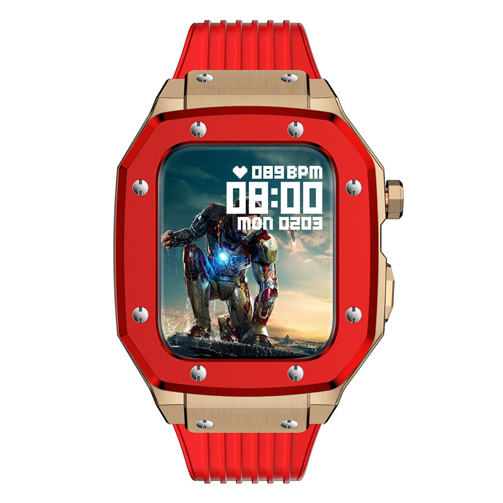 for Apple Watch Series 7 45mm / SE 44mm / SE (2022) 44mm / Series 4 / 5 / 6 44mm Anti-scratch Silicone Wrist Strap One-piece Watch Band + Metal Watch Case - Red