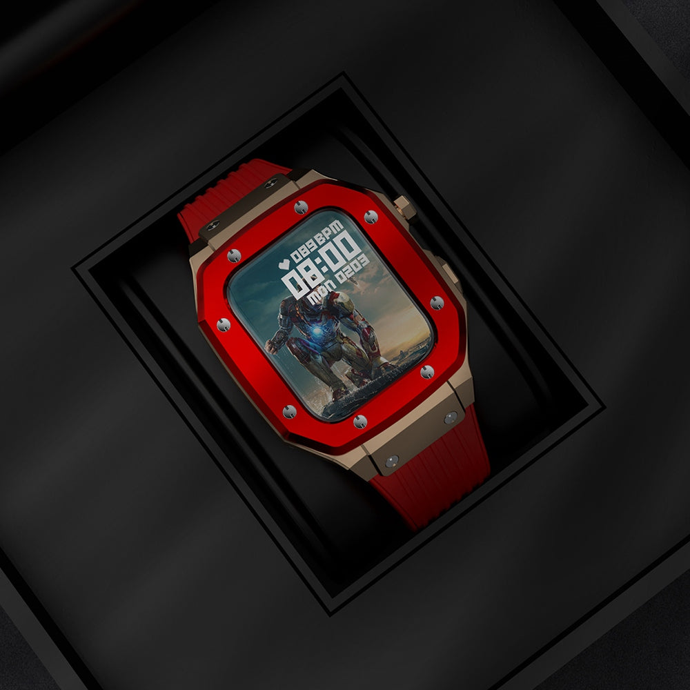 for Apple Watch Series 7 45mm / SE 44mm / SE (2022) 44mm / Series 4 / 5 / 6 44mm Anti-scratch Silicone Wrist Strap One-piece Watch Band + Metal Watch Case - Red