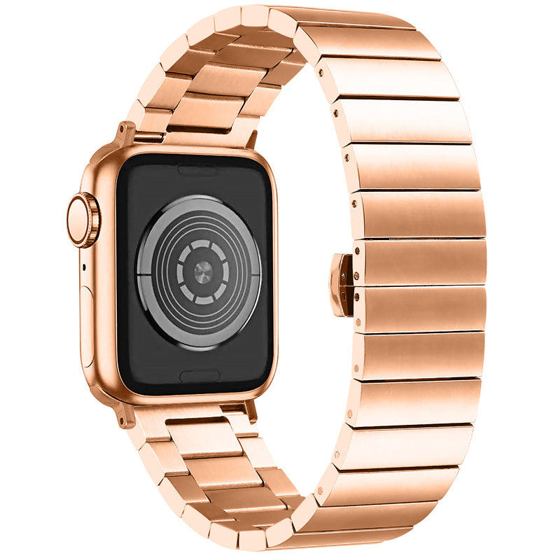 for Apple Watch Series 1 / 2 / 3 38mm / SE / SE(2022) / Series 4 / 5 / 6 40mm / Series 7 41mm / Series 8 41mm Anti-scratch Stainless Steel Buckle Design Smart Watch Band Wrist Strap - Rose Gold
