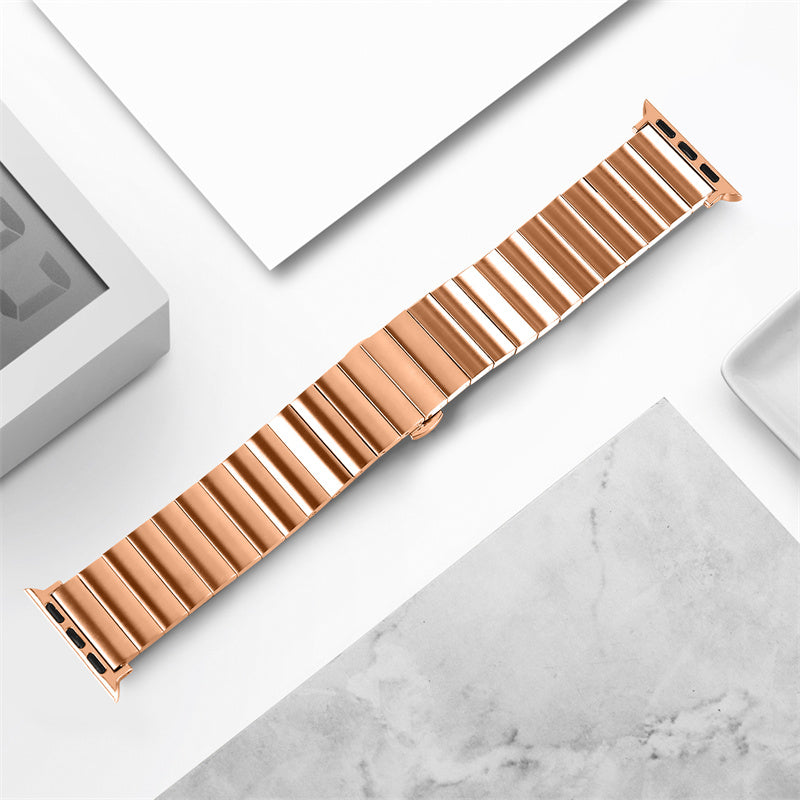 for Apple Watch Series 1 / 2 / 3 38mm / SE / SE(2022) / Series 4 / 5 / 6 40mm / Series 7 41mm / Series 8 41mm Anti-scratch Stainless Steel Buckle Design Smart Watch Band Wrist Strap - Rose Gold