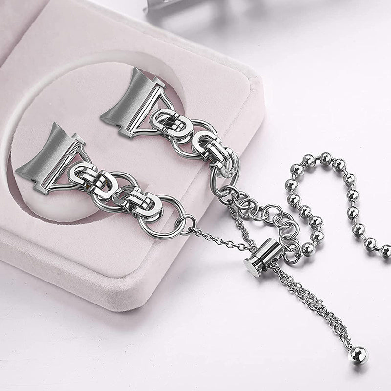 for Samsung Galaxy Watch4 Active 40mm 44mm/Watch4 Classic 46mm 42mm Stainless Steel Bead Decor Dual Circle Watch Band Bracelet Wristband Strap - Silver