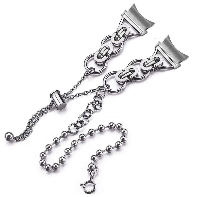 for Samsung Galaxy Watch4 Active 40mm 44mm/Watch4 Classic 46mm 42mm Stainless Steel Bead Decor Dual Circle Watch Band Bracelet Wristband Strap - Silver