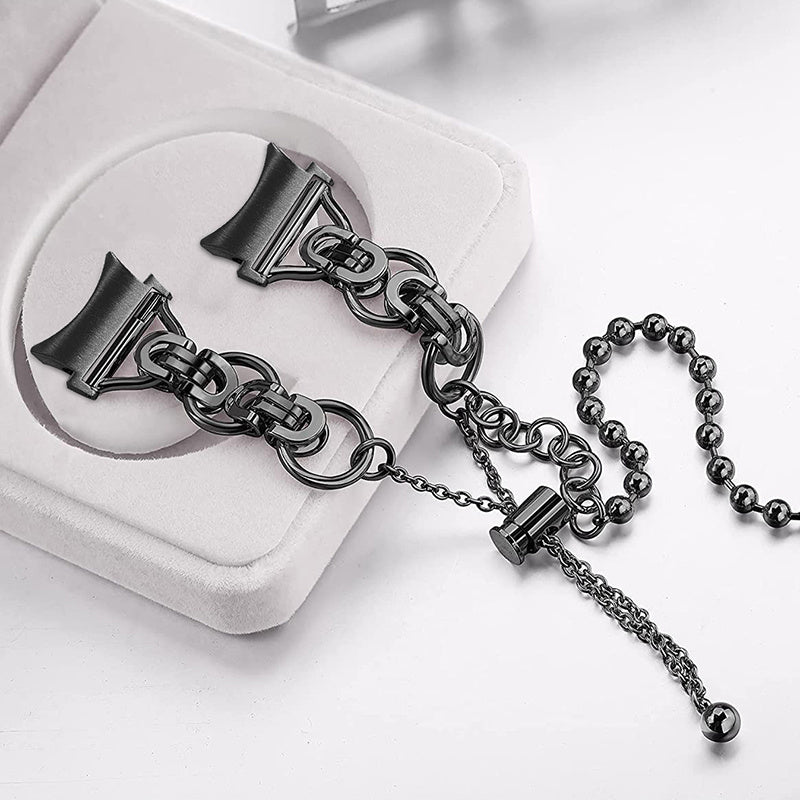 for Samsung Galaxy Watch4 Active 40mm 44mm/Watch4 Classic 46mm 42mm Stylish Bead Decor Dual Circle Watch Band Stainless Steel Bracelet Wristband Strap - Black