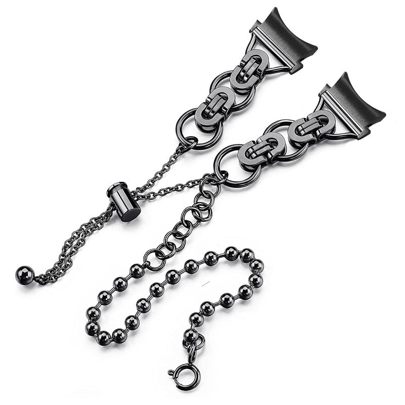 for Samsung Galaxy Watch4 Active 40mm 44mm/Watch4 Classic 46mm 42mm Stylish Bead Decor Dual Circle Watch Band Stainless Steel Bracelet Wristband Strap - Black