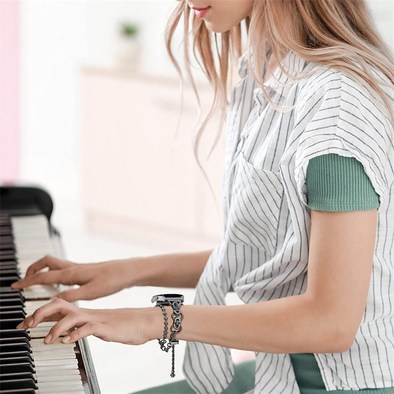 for Samsung Galaxy Watch4 Active 40mm 44mm/Watch4 Classic 46mm 42mm Stylish Bead Decor Dual Circle Watch Band Stainless Steel Bracelet Wristband Strap - Black