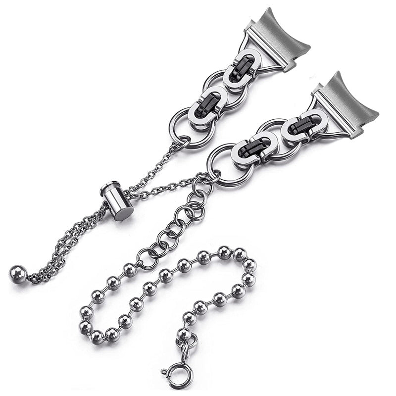 for Samsung Galaxy Watch4 Active 40mm 44mm/Watch4 Classic 46mm 42mm Stylish Bead Decor Dual Circle Watch Band Stainless Steel Bracelet Wristband Strap - Silver and Black