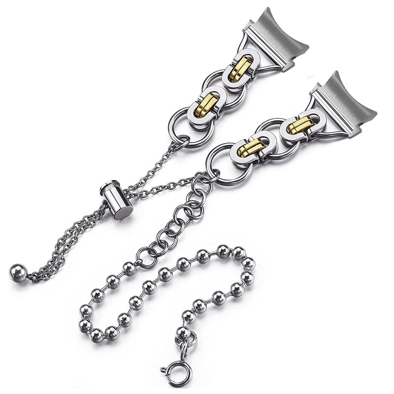 for Samsung Galaxy Watch4 Active 40mm 44mm/Watch4 Classic 46mm 42mm Stylish Bead Decor Dual Circle Watch Band Stainless Steel Bracelet Wristband Strap - Silver and Gold