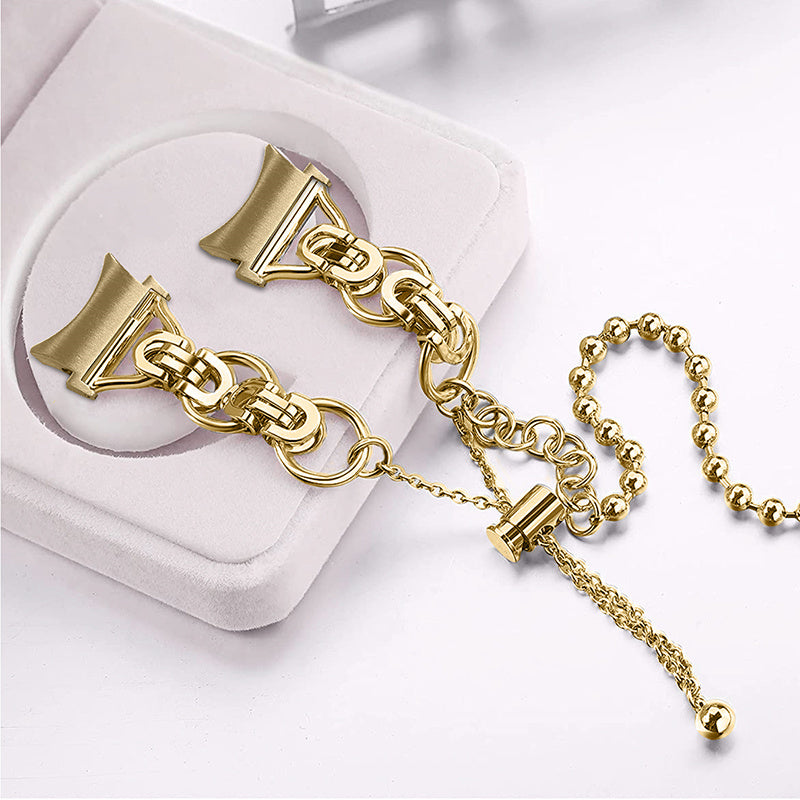 for Samsung Galaxy Watch4 Active 40mm 44mm/Watch4 Classic 46mm 42mm Stylish Bead Decor Dual Circle Watch Band Stainless Steel Bracelet Wristband Strap - Gold