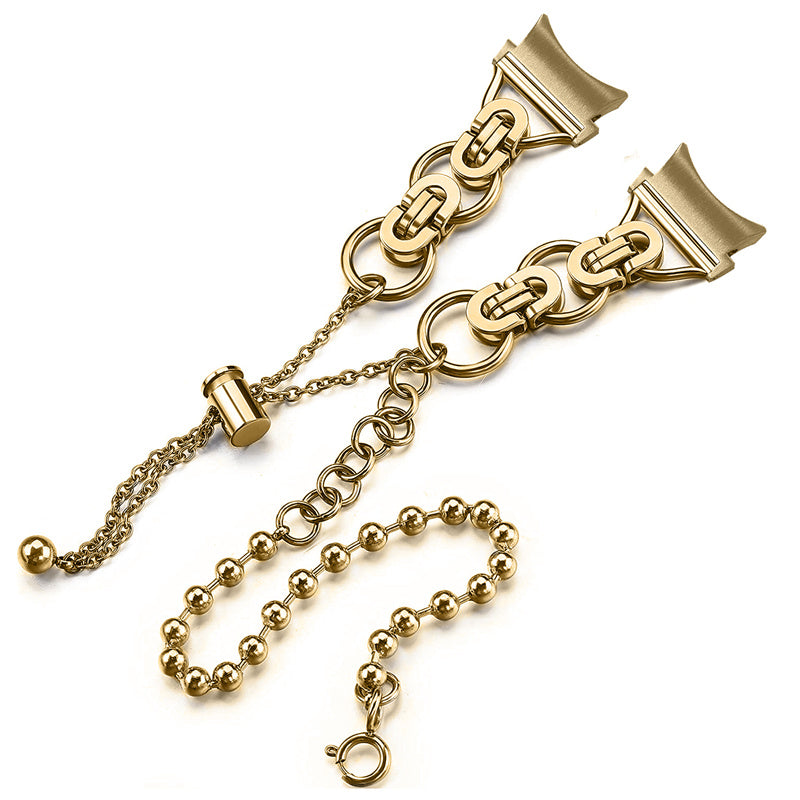 for Samsung Galaxy Watch4 Active 40mm 44mm/Watch4 Classic 46mm 42mm Stylish Bead Decor Dual Circle Watch Band Stainless Steel Bracelet Wristband Strap - Gold