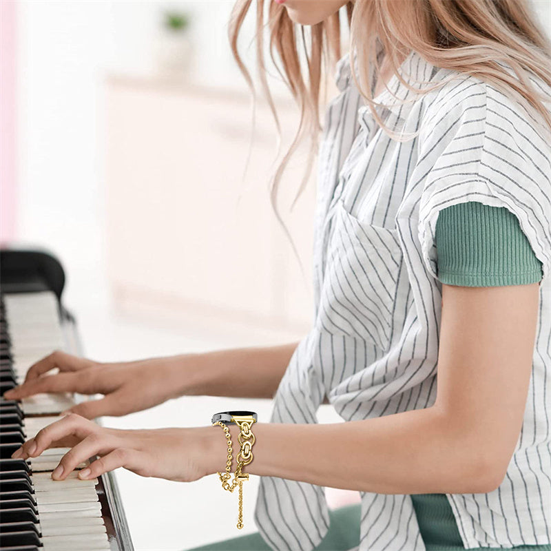 for Samsung Galaxy Watch4 Active 40mm 44mm/Watch4 Classic 46mm 42mm Stylish Bead Decor Dual Circle Watch Band Stainless Steel Bracelet Wristband Strap - Gold