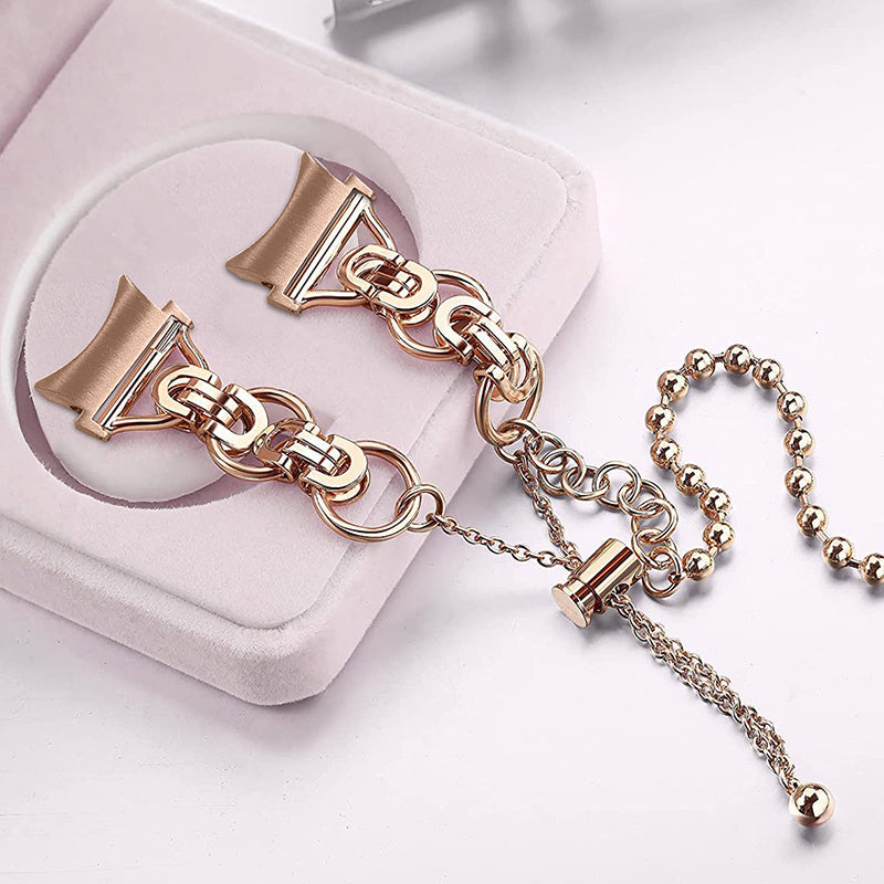 for Samsung Galaxy Watch4 Active 40mm 44mm/Watch4 Classic 46mm 42mm Stylish Bead Decor Dual Circle Watch Band Stainless Steel Bracelet Wristband Strap - Rose Gold