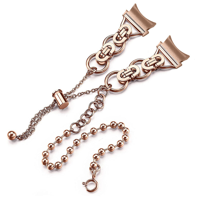 for Samsung Galaxy Watch4 Active 40mm 44mm/Watch4 Classic 46mm 42mm Stylish Bead Decor Dual Circle Watch Band Stainless Steel Bracelet Wristband Strap - Rose Gold