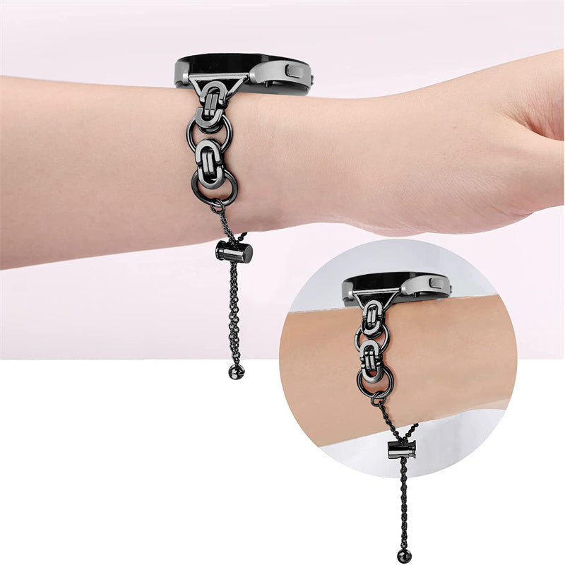 For Samsung Galaxy Watch4 Active 40mm 44mm/Watch4 Classic 46mm 42mm Stainless Steel Watch Band Bead Decor Bracelet Splicing Wristband Strap - Black