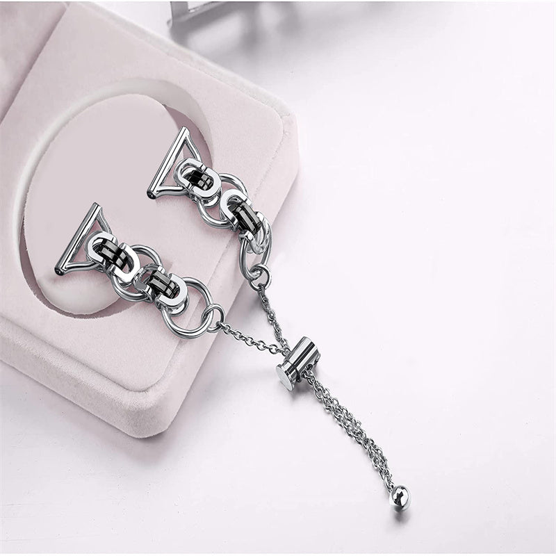 for Samsung Galaxy Watch4 Active 40mm 44mm/Watch4 Classic 46mm 42mm Stainless Steel Watch Band Bead Decor Bracelet Splicing Wristband Strap - Silver and Black