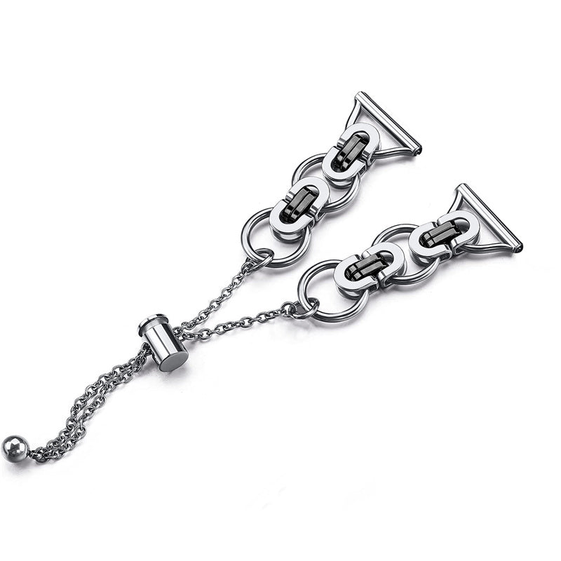 for Samsung Galaxy Watch4 Active 40mm 44mm/Watch4 Classic 46mm 42mm Stainless Steel Watch Band Bead Decor Bracelet Splicing Wristband Strap - Silver and Black