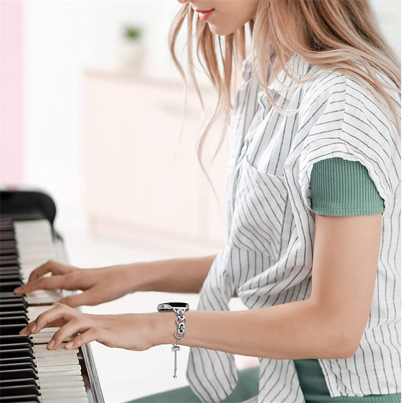 for Samsung Galaxy Watch4 Active 40mm 44mm/Watch4 Classic 46mm 42mm Stainless Steel Watch Band Bead Decor Bracelet Splicing Wristband Strap - Silver and Black