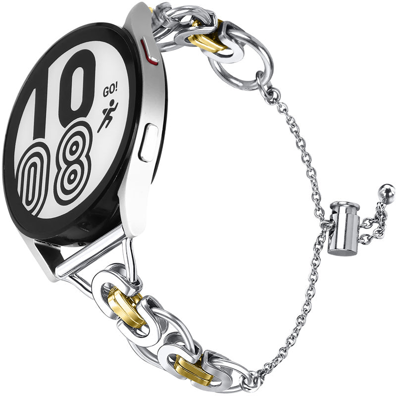 for Samsung Galaxy Watch4 Active 40mm 44mm/Watch4 Classic 46mm 42mm Stainless Steel Watch Band Bead Decor Bracelet Splicing Wristband Strap - Silver and Gold