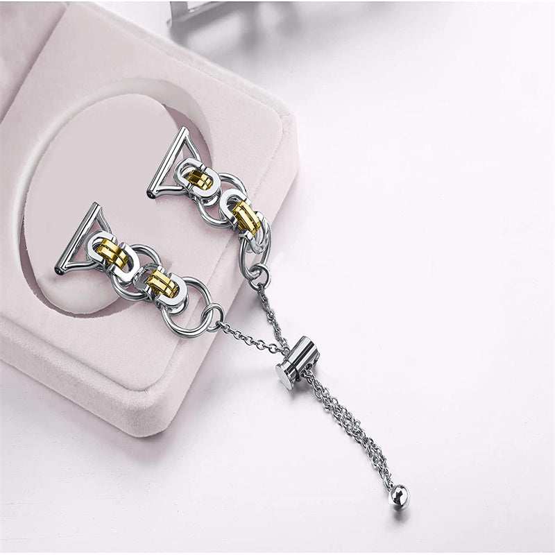 for Samsung Galaxy Watch4 Active 40mm 44mm/Watch4 Classic 46mm 42mm Stainless Steel Watch Band Bead Decor Bracelet Splicing Wristband Strap - Silver and Gold