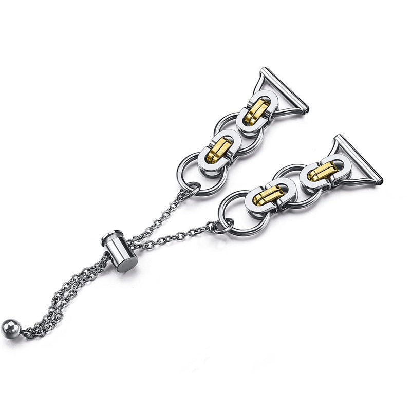 for Samsung Galaxy Watch4 Active 40mm 44mm/Watch4 Classic 46mm 42mm Stainless Steel Watch Band Bead Decor Bracelet Splicing Wristband Strap - Silver and Gold