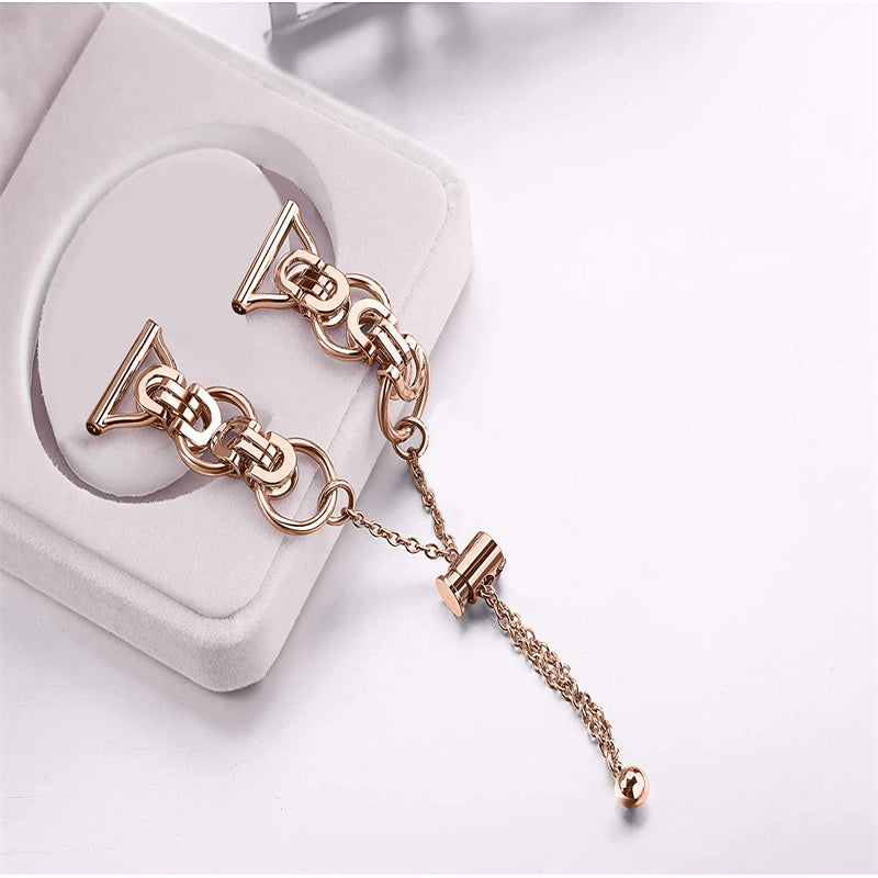 for Samsung Galaxy Watch4 Active 40mm 44mm/Watch4 Classic 46mm 42mm Stainless Steel Watch Band Bead Decor Bracelet Splicing Wristband Strap - Rose Gold