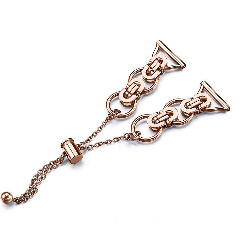 for Samsung Galaxy Watch4 Active 40mm 44mm/Watch4 Classic 46mm 42mm Stainless Steel Watch Band Bead Decor Bracelet Splicing Wristband Strap - Rose Gold