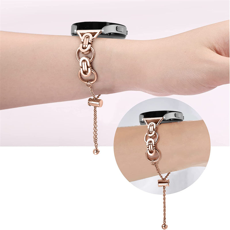 for Samsung Galaxy Watch4 Active 40mm 44mm/Watch4 Classic 46mm 42mm Stainless Steel Watch Band Bead Decor Bracelet Splicing Wristband Strap - Rose Gold