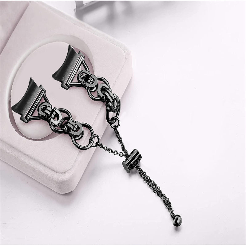 For Samsung Galaxy Watch4 Active 40mm 44mm/Watch4 Classic 46mm 42mm Bracelet Wrist Strap Stainless Steel Bead Decor Smart Watch Band - Black