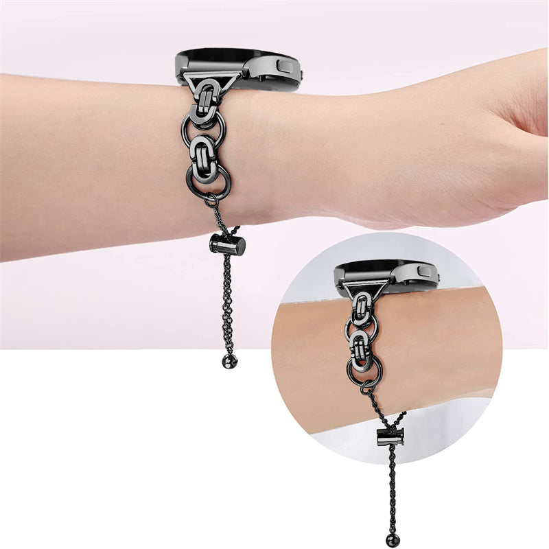 For Samsung Galaxy Watch4 Active 40mm 44mm/Watch4 Classic 46mm 42mm Bracelet Wrist Strap Stainless Steel Bead Decor Smart Watch Band - Black