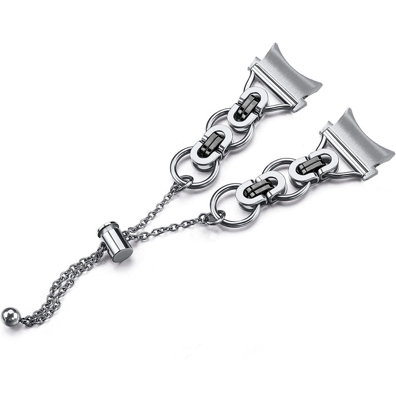 for Samsung Galaxy Watch4 Active 40mm 44mm/Watch4 Classic 46mm 42mm Bracelet Wrist Strap Stainless Steel Bead Decor Smart Watch Band - Silver and Black