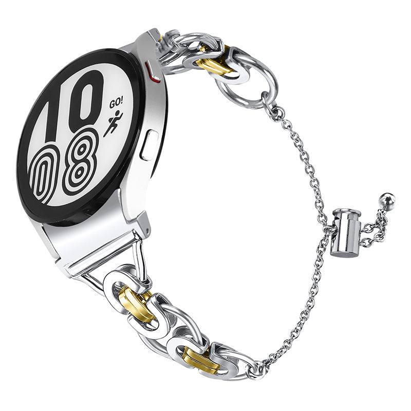 For Samsung Galaxy Watch4 Active 40mm 44mm/Watch4 Classic 46mm 42mm Bracelet Wrist Strap Stainless Steel Bead Decor Smart Watch Band - Silver and Gold