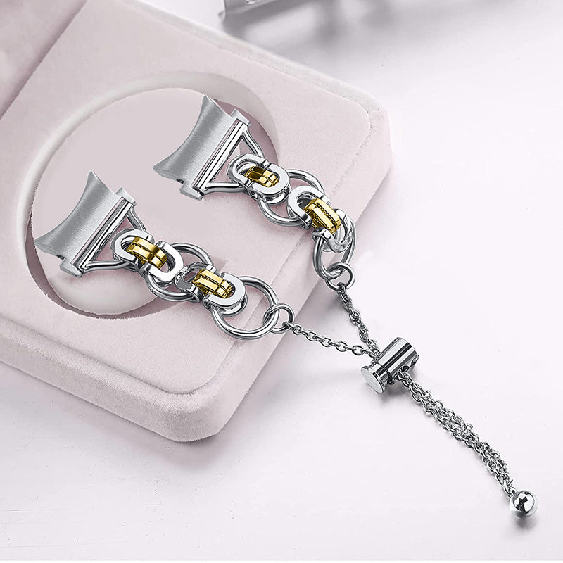 For Samsung Galaxy Watch4 Active 40mm 44mm/Watch4 Classic 46mm 42mm Bracelet Wrist Strap Stainless Steel Bead Decor Smart Watch Band - Silver and Gold