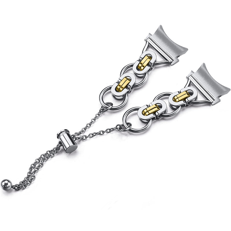 For Samsung Galaxy Watch4 Active 40mm 44mm/Watch4 Classic 46mm 42mm Bracelet Wrist Strap Stainless Steel Bead Decor Smart Watch Band - Silver and Gold