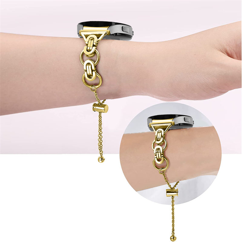 For Samsung Galaxy Watch4 Active 40mm 44mm/Watch4 Classic 46mm 42mm Bracelet Wrist Strap Stainless Steel Bead Decor Smart Watch Band - Gold