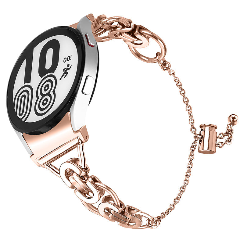 For Samsung Galaxy Watch4 Active 40mm 44mm/Watch4 Classic 46mm 42mm Bracelet Wrist Strap Stainless Steel Bead Decor Smart Watch Band - Rose Gold