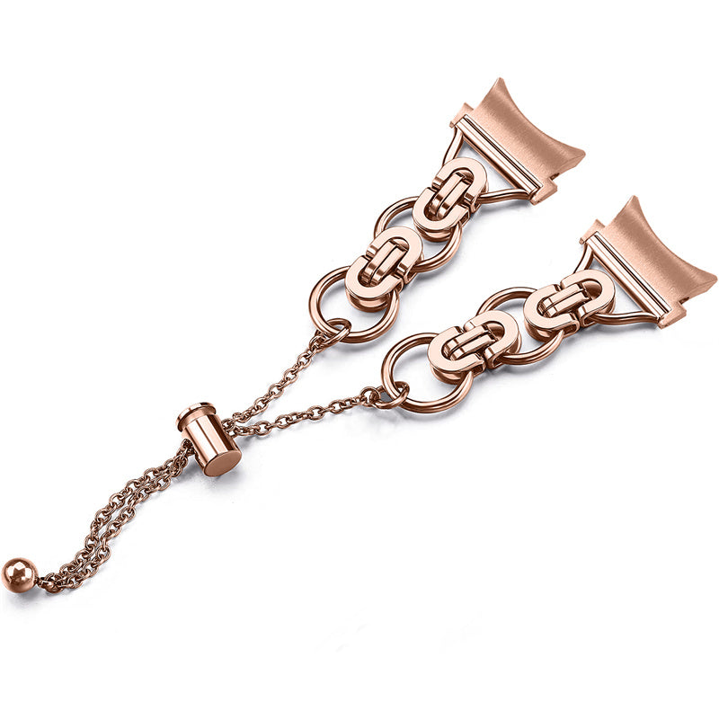 For Samsung Galaxy Watch4 Active 40mm 44mm/Watch4 Classic 46mm 42mm Bracelet Wrist Strap Stainless Steel Bead Decor Smart Watch Band - Rose Gold