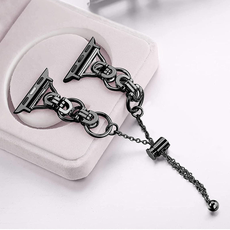 for Apple Watch Series 1 / 2 / 3 42mm / SE 44mm / SE (2022) 44mm / Series 4 / 5 / 6 44mm / Series 7 45mm / Series 8 45mm Stylish Hollow Out Smart Watch Band Stainless Steel Bracelet - Black