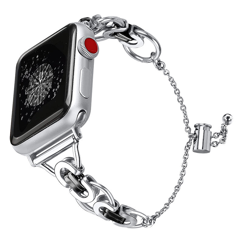 for Apple Watch Series 1 / 2 / 3 42mm / SE 44mm / SE (2022) 44mm / Series 4 / 5 / 6 44mm / Series 7 45mm / Series 8 45mm Stylish Hollow Out Smart Watch Band Stainless Steel Bracelet - Silver and Black