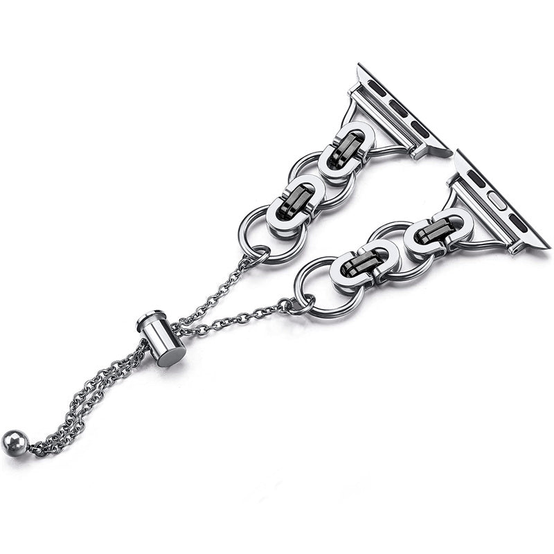 for Apple Watch Series 1 / 2 / 3 42mm / SE 44mm / SE (2022) 44mm / Series 4 / 5 / 6 44mm / Series 7 45mm / Series 8 45mm Stylish Hollow Out Smart Watch Band Stainless Steel Bracelet - Silver and Black