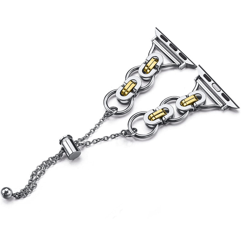 for Apple Watch Series 1 / 2 / 3 42mm / SE 44mm / SE (2022) 44mm / Series 4 / 5 / 6 44mm / Series 7 45mm / Series 8 45mm Stylish Hollow Out Smart Watch Band Stainless Steel Bracelet - Silver and Gold